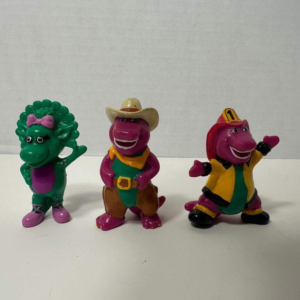 Vintage 1993 Barney The Lyons Group PVC Figures Lot Cowboy Firefighter 3pc